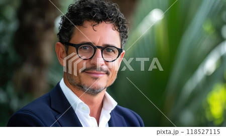 Confident Middle-aged Cuban Man in Glasses and Formal Attire Confident Middle-aged Cuban Man in Glasses and Formal Attire 118527115