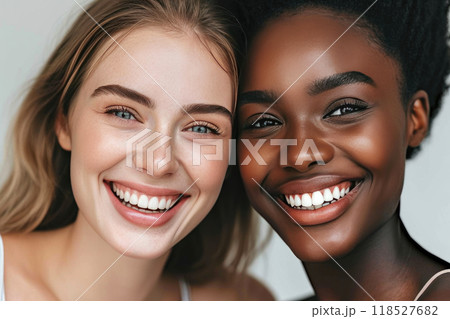 Unity in Diversity: Three Grinning Women Together 118527682