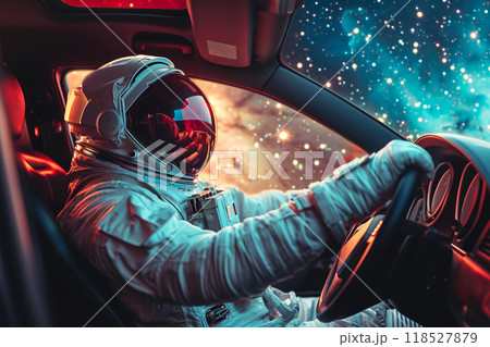 Space Car Expedition: Astronaut Driving on Otherworldly Terrains 118527879