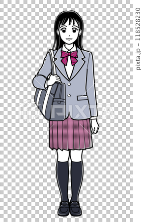 A high school girl in a blazer standing with a school bag on her shoulder (simple) A high school girl in a blazer standing with a school bag on her shoulder (simple) 118528230