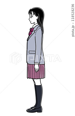 横向きで立つブレザーの女子高生（シンプル） 118528236
