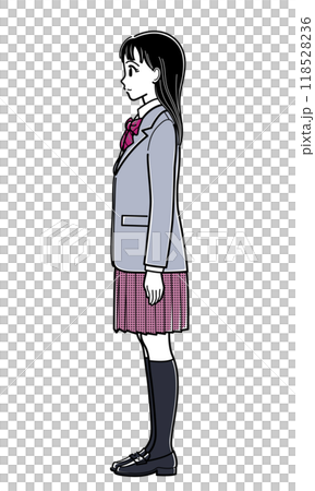 横向きで立つブレザーの女子高生（シンプル） 118528236