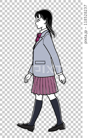 歩いているブレザーの女子高生（横向き・シンプル） 118528237