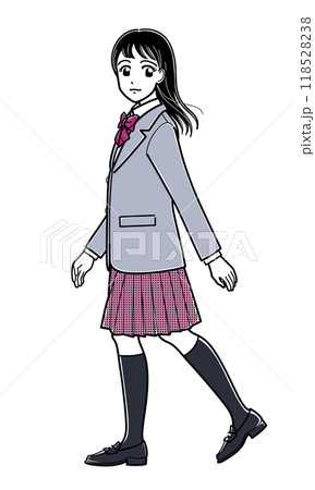 横を向きながら歩くブレザーの女子高生（シンプル） 118528238