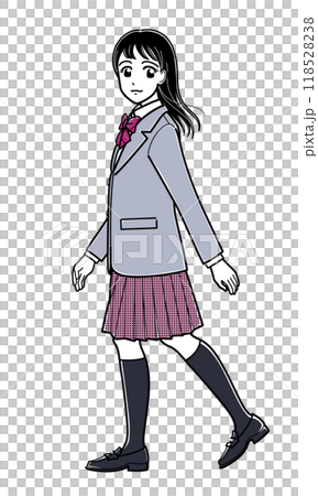 横を向きながら歩くブレザーの女子高生（シンプル） 118528238