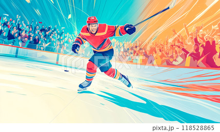 Professional hockey player skating on ice rink during game 118528865