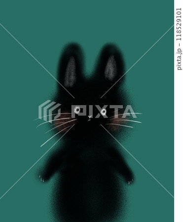 正面を向いている黒いうさぎのデフォルメイラスト 緑 118529101