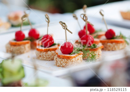 Catering buffet table with snacks and appetizers Catering buffet table with snacks and appetizers 118529115