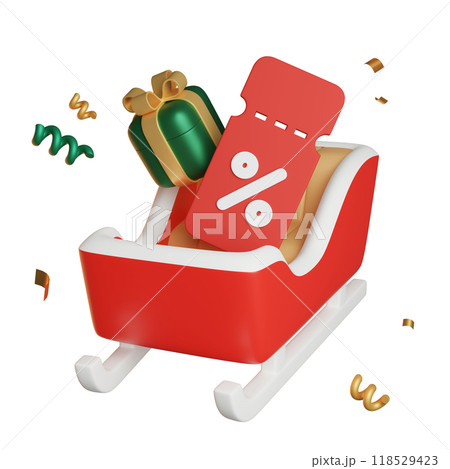 discount coupons in a Christmas sleigh 3D image discount coupons in a Christmas sleigh 3D image 118529423