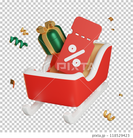 discount coupons in a Christmas sleigh 3D image discount coupons in a Christmas sleigh 3D image 118529423