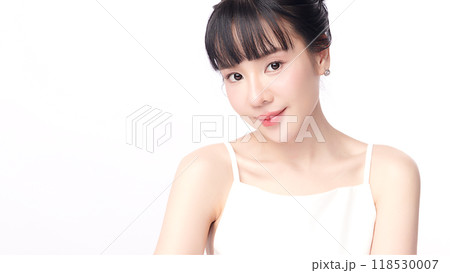 Beautiful young asian woman with clean fresh skin on white background, Face care, Facial treatment, Cosmetology, beauty and spa, Asian women portrait. Beautiful young asian woman with clean fresh skin on white background, Face care, Facial treatment, Cosmetology, beauty and spa, Asian women portrait. 118530007