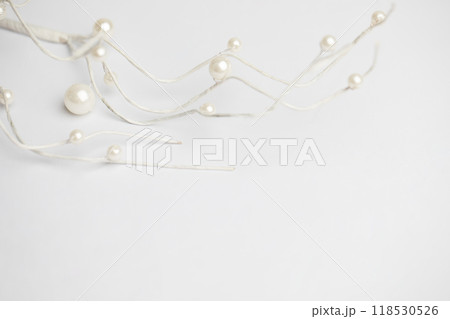 Xmas border of shine Christmas decor on white background with copy space 118530526