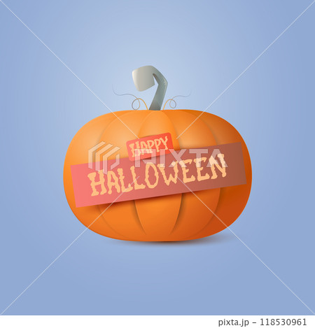 A pumpkin adorned with a cheerful Halloween ribbon tied around it 118530961