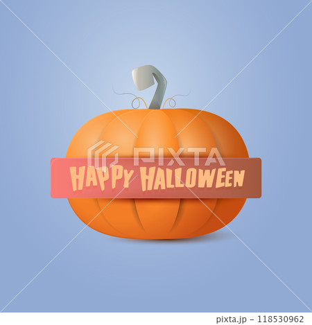 A pumpkin adorned with a cheerful Halloween ribbon tied around it 118530962