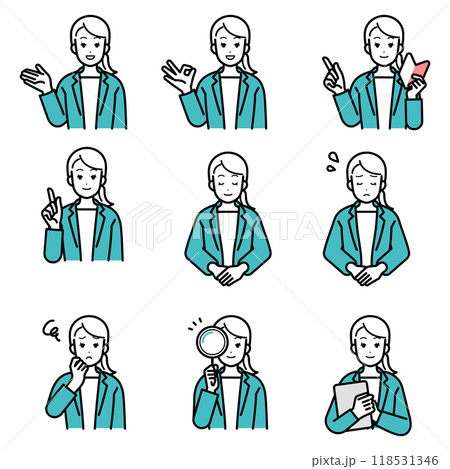 様々なポーズのビジネスパーソン女性のイラストセット 様々なポーズのビジネスパーソン女性のイラストセット 118531346