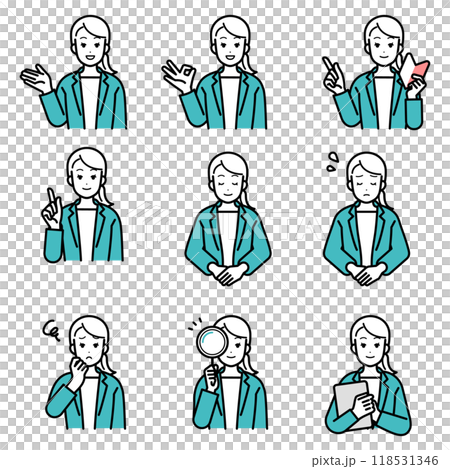 様々なポーズのビジネスパーソン女性のイラストセット 様々なポーズのビジネスパーソン女性のイラストセット 118531346