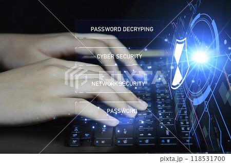 Keypad, cyber shield, lock, technology security system. Digital link. Cyber security with advanced technology. 118531700