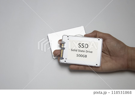 SSD disk drive placed on white background, high speed SSD, SSD sata port SSD disk drive placed on white background, high speed SSD, SSD sata port 118531868