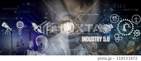 Concept of using artificial intelligence In industrial work, business, production, Industry 5.0 118531872