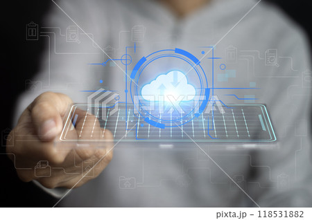 Concept of using cloud servers Data protection is convenient, fast and reduces costs. 118531882