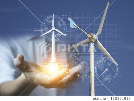 Technology for the environment Using environmentally friendly technology Engineer designs wind turbine models clean energy network Technology for the environment Using environmentally friendly technology Engineer designs wind turbine models clean energy network 118531912
