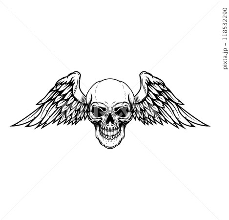 Winged skull . Design element for emblem, sign, badge, logo. Vector illustration Winged skull . Design element for emblem, sign, badge, logo. Vector illustration 118532290