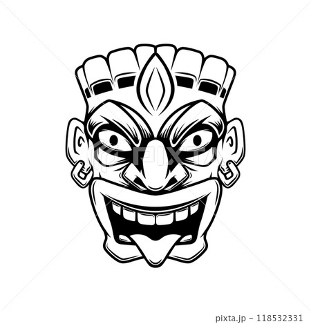 Illustration tiki statue in monochrome style. Design element for logo, label, sign, poster, card. Vector illustration Illustration tiki statue in monochrome style. Design element for logo, label, sign, poster, card. Vector illustration 118532331