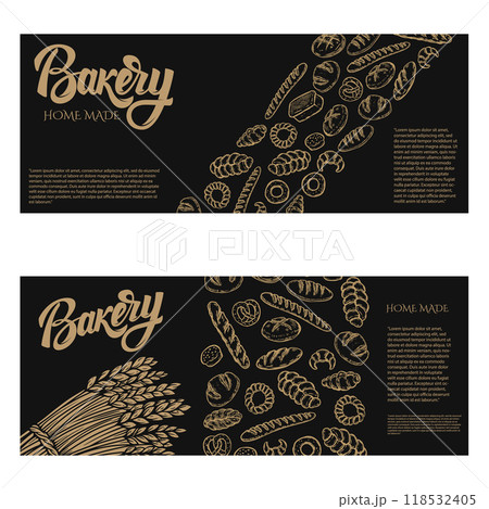 Bakery flyer template. Design element for package, banner, flyer, card. Vector illustration 118532405