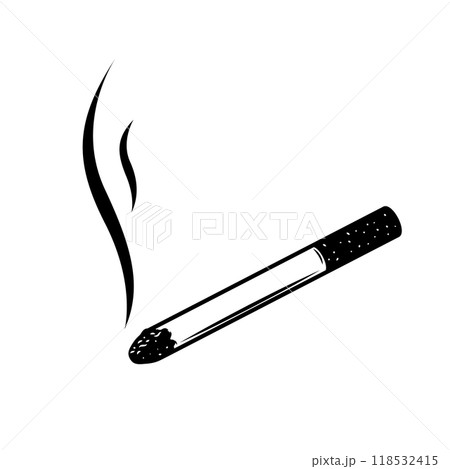 Illustration of cigarette in monochrome style. Design element for logo, label, sign, poster, card. Vector illustration 118532415