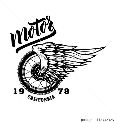 Racing. Tshirt print template with winged wheel. Vector illustration Racing. Tshirt print template with winged wheel. Vector illustration 118532425