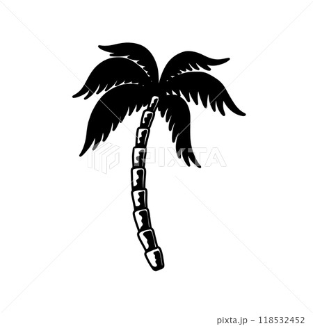 Illustration of palm in tattoo style. Summer theme. Design element for poster, card, banner, emblem, sign. Vector illustration 118532452