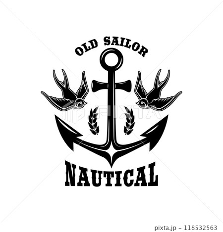 Vintage anchor with swallows. Design element for emblem, sign, badge, logo. Vector illustration 118532563