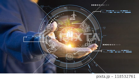 Using AI in conjunction with sustainable development and business operations using renewable energy Concept of reducing carbon dioxide emissions Green industries Using AI in conjunction with sustainable development and business operations using renewable energy Concept of reducing carbon dioxide emissions Green industries 118532761