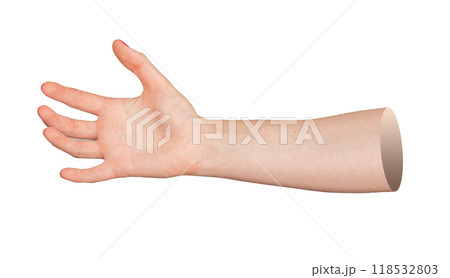 Woman s hand reaching out to grab or hold something, isolated on white background. Open palm and Woman s hand reaching out to grab or hold something, isolated on white background. Open palm and 118532803