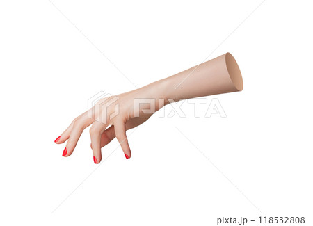 Outstretched womans hand isolated on white background. Empty arm reaching, offering help or Outstretched womans hand isolated on white background. Empty arm reaching, offering help or 118532808