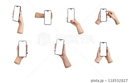 Berlin Germany July 21 2024 Phone in hand with blank screen mockup, isolated on white background. Berlin Germany July 21 2024 Phone in hand with blank screen mockup, isolated on white background. 118532827