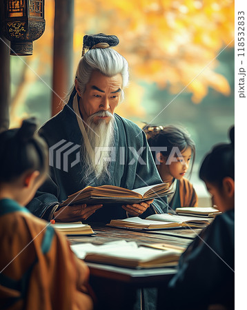 Ancient Scholar Teaching Students Outdoors Ancient Scholar Teaching Students Outdoors 118532833