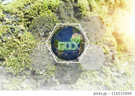 Sustainable development and business operations based on renewable energy, eco concepts, green industries using renewable energy can limit global warming. 118533094