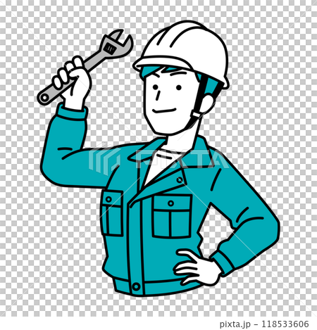 A male worker holding a monkey wrench A male worker holding a monkey wrench 118533606
