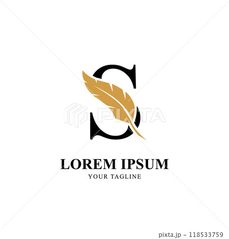 Flat Initial Letter S Logo Combined with Feather Silhouette Design. 118533759