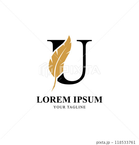 Flat Initial Letter U Logo Combined with Feather Silhouette Design. Flat Initial Letter U Logo Combined with Feather Silhouette Design. 118533761
