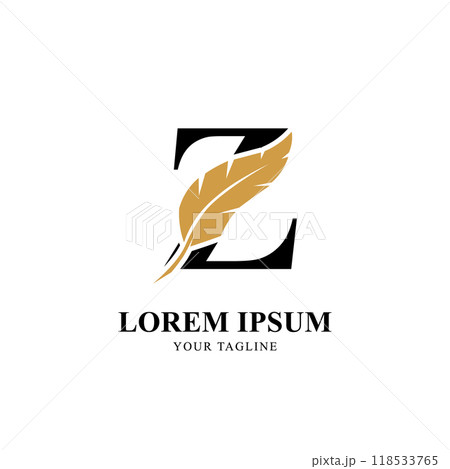 Flat Initial Letter Z Logo Combined with Feather Silhouette Design. 118533765