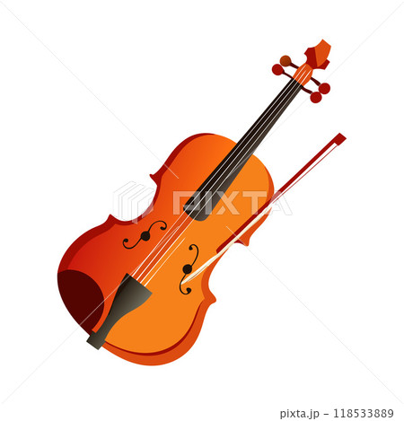 A violin is shown with its bow resting on the strings 118533889