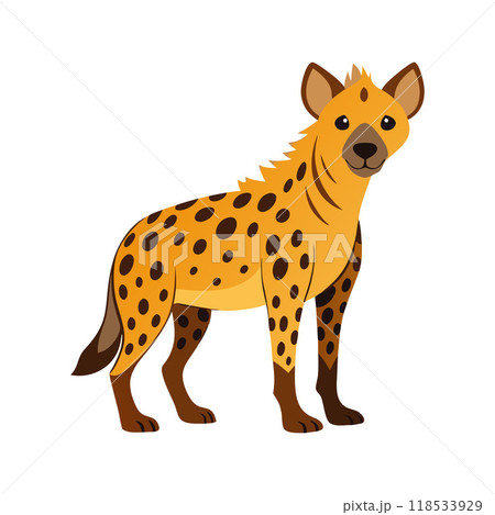 A cartoonish drawing of a spotted hyena standing on a white background 118533929