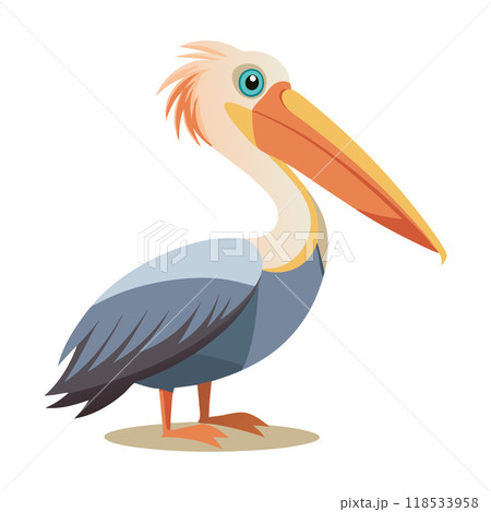 A cartoon pelican with a blue and white body and orange beak 118533958