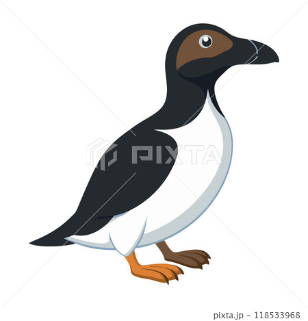 A penguin with a black beak and white feathers 118533968