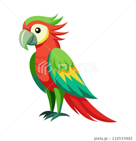 A colorful parrot with green and red feathers stands on a white background A colorful parrot with green and red feathers stands on a white background 118533982