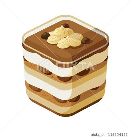 A dessert with a brown topping and a white filling A dessert with a brown topping and a white filling 118534133