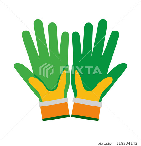 Two green gloves with orange bands 118534142