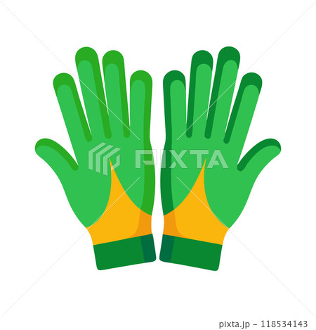 Two green gloves with yellow stripes Two green gloves with yellow stripes 118534143